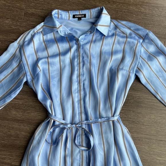 Express Striped Button Up Long Sleeve Satin Dress- XS - Picture 7 of 8